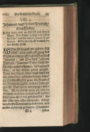 VIII. 1. Johannes/ und Johan Friedrich/ ChurFürsten.