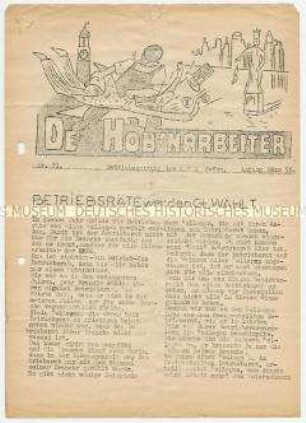 Hektografierte Zeitung der KPD Hamburg für die Hafenarbeiter zur Bedeutung der Betriebsräte