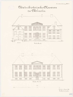 Universität Münster Naturhistorisches Museum: Aufriss Vorderansicht, Rückansicht 1:100