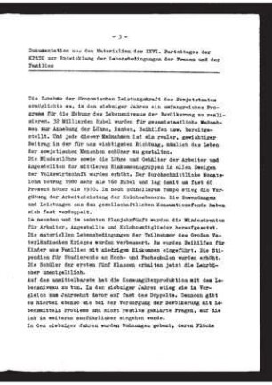Dokumentation aus den Materialien des XXVI. Parteitages der KPdSU zur Entwicklung der Lebensbedingungen der Frauen und der Familien