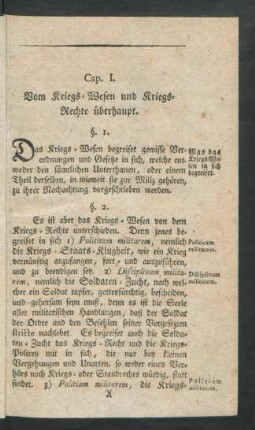 Cap. I. Vom Kriegs-Wesen und Kriegs-Rechte überhaupt.