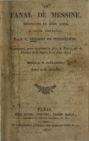 Le Fanal de Messine : mélodrame en trois actes