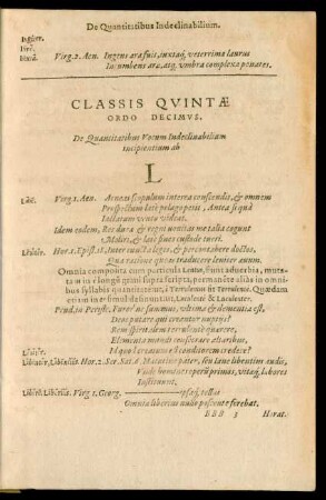 Classis Quintae Ordo Decimus ... L