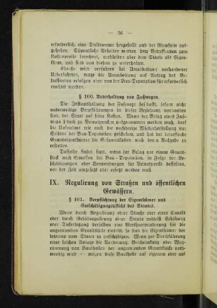 IX. Regulirung von Straßen und öffentlichen Gewässern.