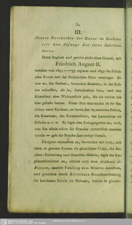 III. Neuere Geschichte der Kunst in Sachsen seit dem Anfange des 18ten Jahrhunderts