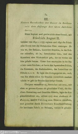 III. Neuere Geschichte der Kunst in Sachsen seit dem Anfange des 18ten Jahrhunderts