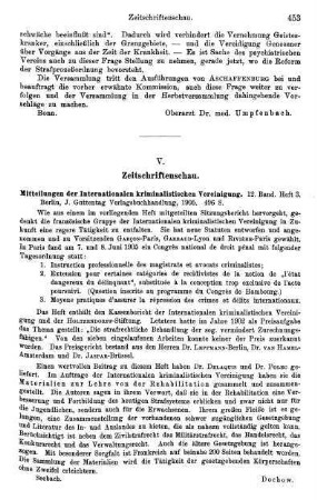 453, Mitteilungen der Internationalen kriminalistischen Vereinigung. 12. Band. Heft 3
