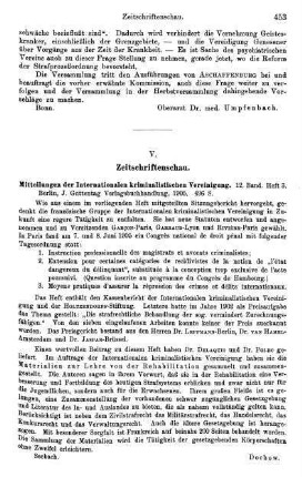 453, Mitteilungen der Internationalen kriminalistischen Vereinigung. 12. Band. Heft 3