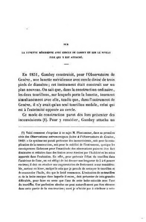Sur la lunette méridienne avec cercle de Gambey et sur le niveau fixe qui y est attaché