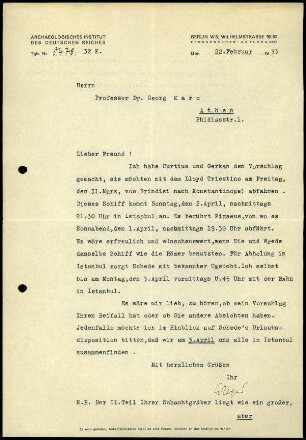 T. Wiegand an G. Karo