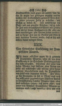 XXIX. Von förderlicher Einführung der Frantzösischen Waaren