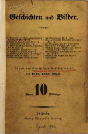 Deutscher Volkskalender, 1847