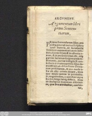 Argumentum libri primi Sententiarum.