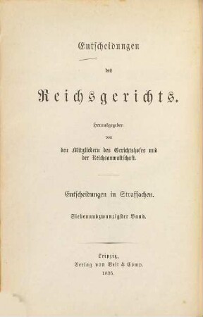 Entscheidungen des Reichsgerichts in Strafsachen. 27. 1895