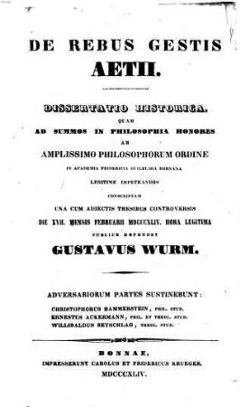 De rebus gestis Aetii : dissertatio historica