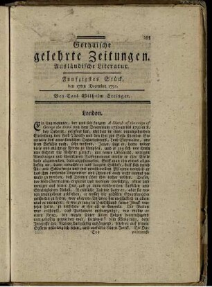 Funfzigstes Stück, den 17ten December 1791.