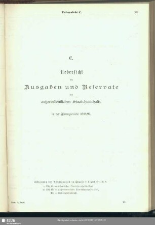 C. Uebersicht der Ausgaben und Reservate des außerordentlichen Staatshaushalts in der Finanzperiode 1898/99