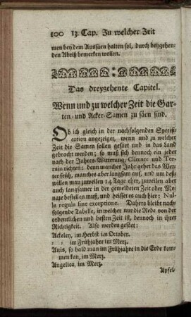 Das dreyzehente Capitel. Wenn und zu welcher Zeit die Garten- und Acker-Samen zu säen sind.
