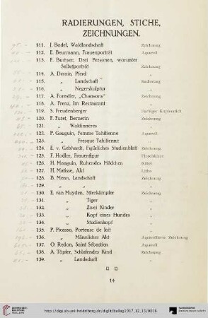 Radierungen, Stiche, Zeichnungen (Nr. 111-139)