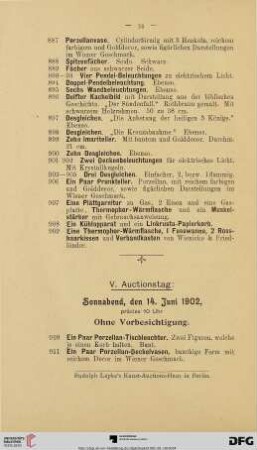 V. Auctionstag (Nr. 910-1126)