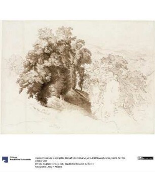 Gebirgslandschaft von Olevano, vorn Kastanienbäume