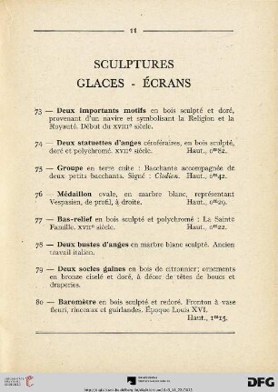 Sculptures - Glaces - Écrans (Nr. 73-85)