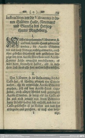 Instruction vor die Visitatores in denen Städten Halle, Neumarck und Glaucha des Hertzogthums Magdeburg
