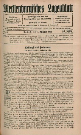 Nr. 3. Rostock, den 1. Oktober 1931. 60. Jahrg.