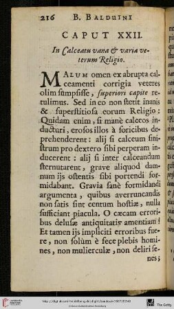Caput XXII.: In Calceatu vana & varia veterum Religio