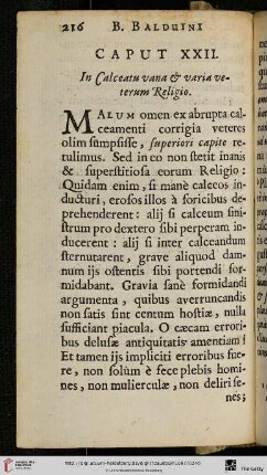 Caput XXII.: In Calceatu vana & varia veterum Religio