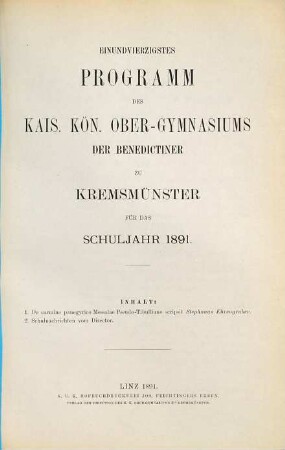 Programm des Obergymnasiums der Benediktiner zu Kremsmünster. 1890/91 = 41