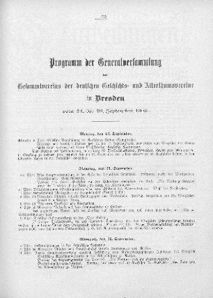 Programm der Generalversammlung des Gesammtvereins der deutschen Geschichts- und Alterthumsvereine in Dresden vom 24. bis 28. September 1900