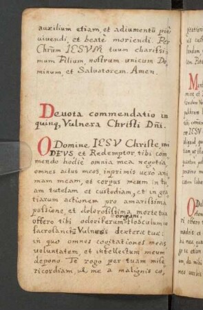 Deuota commendatio in quinque Vulnera Christi Dni.