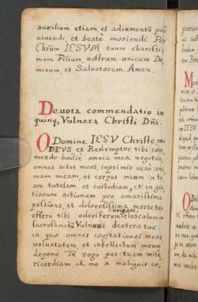 Deuota commendatio in quinque Vulnera Christi Dni.