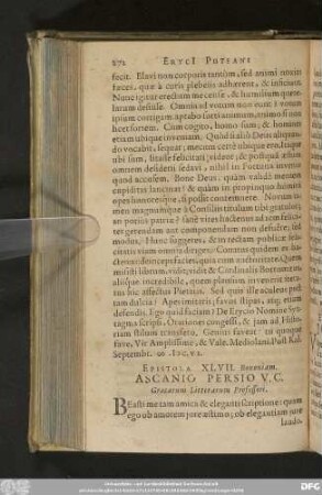 Epistola XLVII. Bononiam. Ascanio Persio V. C. Graecarum Litterarum Professori.