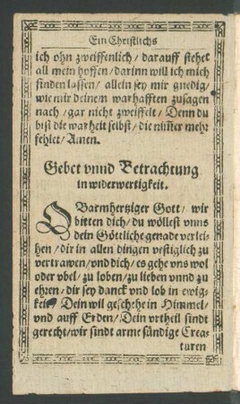 Gebet unnd Betrachtung in widerwertigkeit.