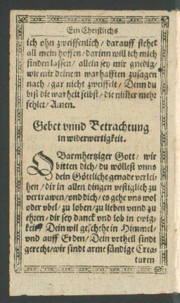 Gebet unnd Betrachtung in widerwertigkeit.