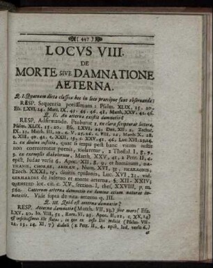 Locus VIII. De Morte Sive Damnatione Aeterna.