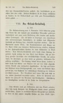 VIII. Das Gesinde-Verhältniß.