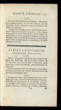 Albert I. D'Autriche. Trentieme Empereur.