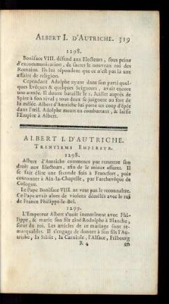 Albert I. D'Autriche. Trentieme Empereur.
