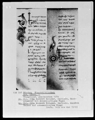 Evangeliar — Reiher auf Ornament, Folio 191verso
