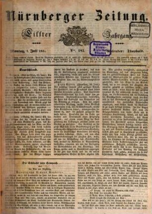 Nürnberger Zeitung. 11,7/12, 11,7/12. 1844