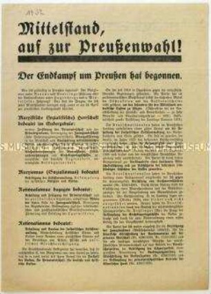 Aufruf der Deutschnationalen Volkspartei zur preußischen Landtagswahl 1932