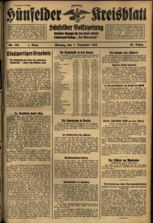 Erste Ausgabe vom Montag, den 07. Dezember 1936.