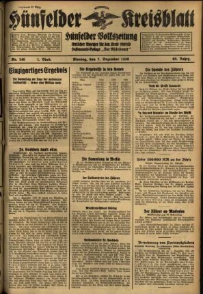 Erste Ausgabe vom Montag, den 07. Dezember 1936.