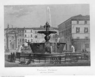 Raccolta di trenta vedute degli obelischi, scelte fontane, e chiostri di Roma ..., Tafel (8): Fontana Farnese nella Piazza di Farnese