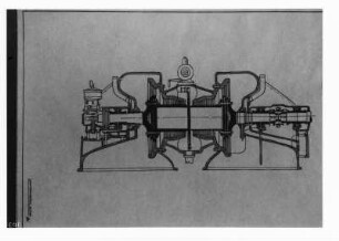 Industrie-Kraftwerk. Reproduktion: Technische Zeichnung (Maßstab unbekannt) Schnitt durch die Turbine (Maschine 5) : Lauta (Niederlausitz). Industrie-Kraftwerk. Reproduktion: Technische Zeichnung (Maßstab unbekannt) Schnitt durch die Turbine (Maschine 5)