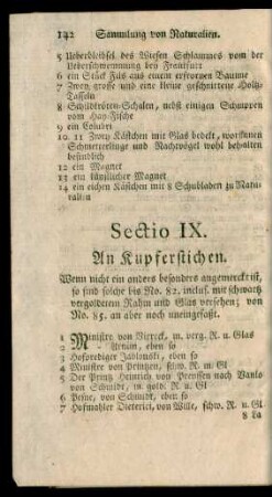 Sectio IX. An Kupferstichen