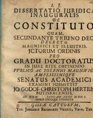 Dissertatio Juridica Inauguralis De Constituto